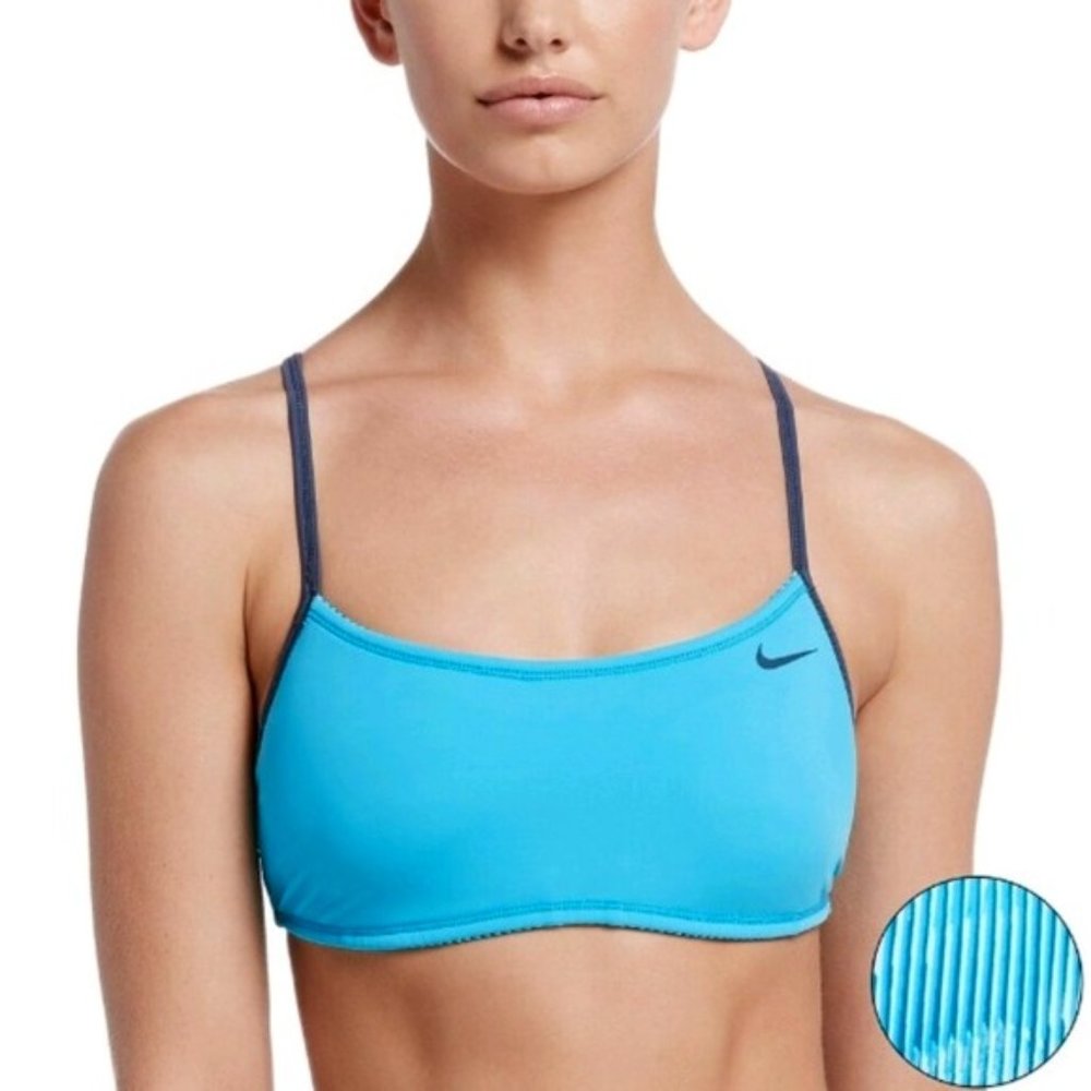 NWT Nike reversible bikini top swimwear blue pattern athletic Small